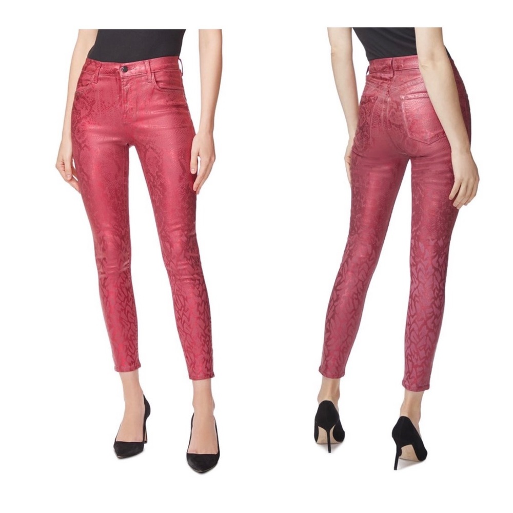 J Brand Alana Hi Waist Python Coated Red Women’s Skinny Jeans Size 25 NWT